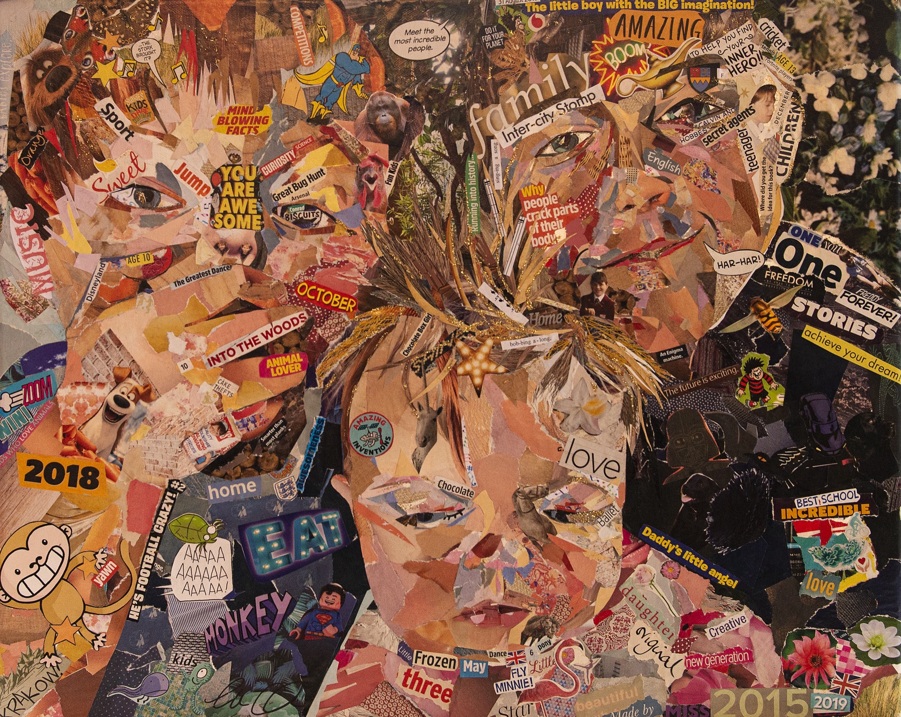 Handmade collage portrait of two children